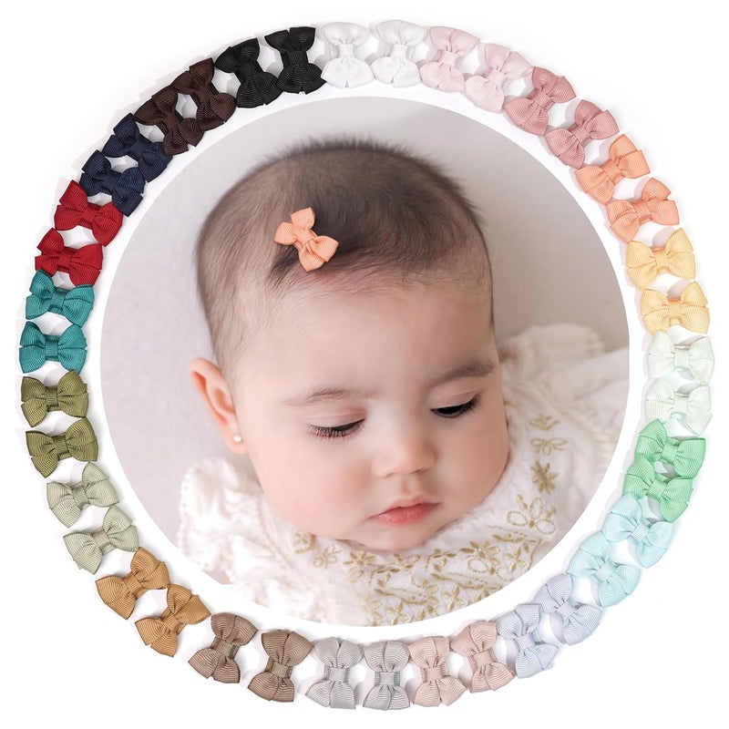 DED Baby Hair Clips 40 Pieces 20 Colors in Pairs Baby Bows Hair Pins Tiny 1.37" Hair Bows Alligator Clips for Girls Infants Toddlers - Image 1